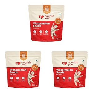nourish you raw watermelon seeds for eating-100g  magaj seeds pack tarbuj beej rich in protein potassium magnesiumampiron raw seeds for eating diet foodpack of 3 x100gm