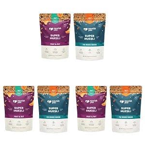 nourish you super muesli combo 400g x 2  fruit amp nut  no added sugar quinoa muesli  whole grains nuts amp seeds  high fiber amp protein  gluten free healthy breakfast cereal pack of 3