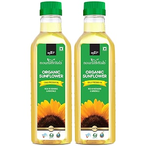 nourishvitals organic sunflower cold pressed oil rich in vitamins amp minerals food grade cooking oil 1l x pack of 2
