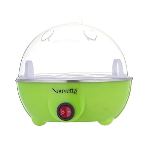 nouvetta neo electric egg boiler with auto shut off capacity of 7 eggs for steaming cooking also boiling and frying 350w green