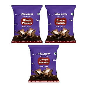 nova nova choco pockets  coffee cream filled wafers  100 eggless 90g