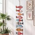 Novabright Wooden Fish Hanging Wall Decor Nautical Rustic Fishing Wood Sculpture Decorations Beach Coastal Theme Farmhouse Hanging Sign for Home Bathroom Bedroom Lake House(Multicolor,Patchwork)