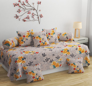 novak decors cotton floral diwan set beige