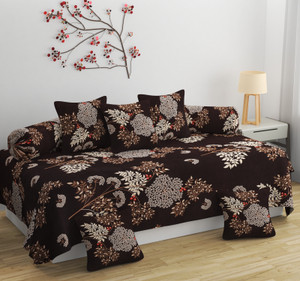 novak decors cotton floral diwan set brown