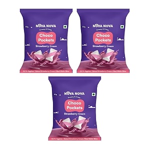 nova nova choco pockets  strawberry cream filled wafers  100 eggless 90g