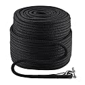 NovelBee 1/2" Anchor Rope 300',Braid Nylon Line with Shackle (Black)