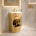 Novera Global Wudu Basin for Ablution | One Piece Freestanding Foot Wash Sink With Accessories | 5 Years Warranty | Hot & Cold Mixer Tap | Leg Wash Pedestal Basin (Gold)