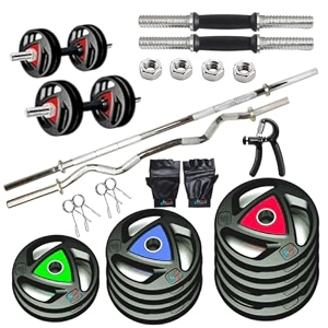 30kg home gym set with rubber coated gym weight plates set 5ft straight rod 3ft curl rod 25mm steel dumbbell rods workout gloves amp hand gripper for fitness training