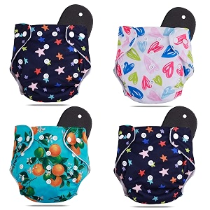novo baby leakage-proof reusable cloth diaper with 5-layer absorbent pad  washable freesize nappies for 0-3 years  soft eco-friendly cloth diapers for babies  comfortable amp reusable for all-day comfort and protection pack of 4