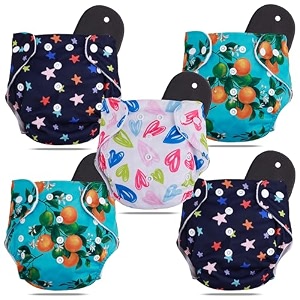 novo baby leakage-proof reusable cloth diaper with 5-layer absorbent pad  washable freesize nappies for 0-3 years  soft eco-friendly cloth diapers for babies  comfortable amp reusable for all-day comfort and protection pack of 5