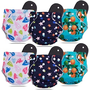 novo baby leakage-proof reusable cloth diaper with 5-layer absorbent pad  washable freesize nappies for 0-3 years  soft eco-friendly cloth diapers for babies  comfortable amp reusable for all-day comfort and protection pack of 6