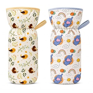 novo baby soft plush baby bottle feeding cover tote bag carrier bag bottle cover with strap pack of 2 vally