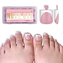 NOVO OVO Deep Curve White French Tip Toe Nail Tips Press on BERRY PINK, Sharp Square Medium Pre-Designed Soft Gel Full Cover Extension, Need Builder Gel Top Coat, for DIY x 15 Sizes 240 Pcs