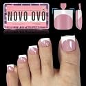 NOVO OVO French Tip Toe Nail Tips Press on, Sharp Square Pre-Designed Soft Gel False Toenail Extension, BERRY PINK Pre-applied Tip Primer & Base Coat, Full Cover Acrylic for DIY x 15 Sizes 240 pcs