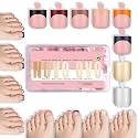 NOVO OVO Halloween Christmas Fall Autumn Colorful French Tip Toe Nail Tips Press on 8 MIXED WINTER COLOR, Sharp Square Toenail BABY PINK Toenail Extension, Full Cover Acrylic DIY x 15 Sizes 240 pcs