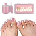 NOVO OVO Medium Sharp Square White Micro French Toe Nail Tips Press on Berry Pink, Need Builder Gel Top Coat, Soft Gel Fake Toenails Full Cover, for Pedicure DIY x15 Sizes 240 Pcs
