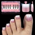 NOVO OVO Ombre French Tip Press on Toe Nail Tips, Sharp Square Pre-Designed Soft Gel False Toenail Extension, BERRY PINK Pre-applied Tip Primer & Base Coat, Full Cover Acrylic DIY x 15 Sizes 240 pcs