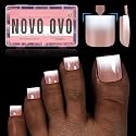 NOVO OVO Ombre French Tip Press on Toe Nail Tips, Sharp Square Pre-Designed Soft Gel False Toenail Extension, BROWN PINK Pre-applied Tip Primer & Base Coat, Full Cover Acrylic DIY x 15 Sizes 240 pcs
