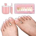 NOVO OVO Short Sharp Square White Micro French Toe Nail Tips Press on Baby Pink, Need Builder Gel Top Coat, Soft Gel Fake Toenails Full Cover, for Pedicure DIY x15 Sizes 240 Pcs