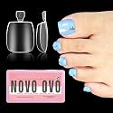 NOVO OVO Thick Sculpted Toe Nail Tips Long Tapered Square Press on, Wide Soak off Soft Gel False Toenail Extension, Clear Pre-applied Tip Primer & Base Coat, Full Cover Acrylic DIY 15 Sizes 360 pcs