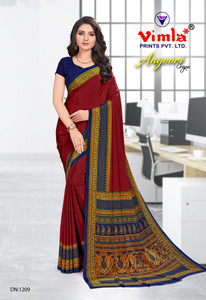 novus knitting printed daily wear crepe saree