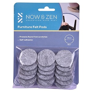 now amp zen self adhesive round furniture felt pads for hard surfaces - non-scratch heavy duty furniture leg guards 28 mm - pack of 18 dark grey