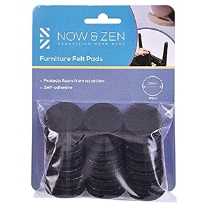 now amp zen self adhesive round furniture felt pads for hard surfaces - non-scratch heavy duty furniture leg guards 28 mm - pack of 24 black