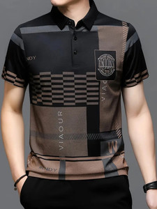 now or never printed men polo neck black t-shirt