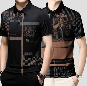 now or never printed men polo neck multicolor t-shirt