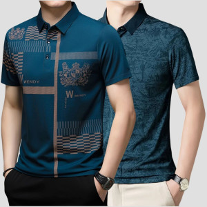 now or never printed men polo neck multicolor t-shirt