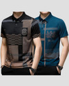 NOW OR NEVER Printed Men Polo Neck Black, Blue T-Shirt