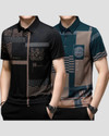 NOW OR NEVER Printed Men Polo Neck Black, Blue T-Shirt