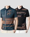 NOW OR NEVER Printed Men Polo Neck Black, Blue T-Shirt
