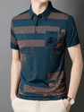 NOW OR NEVER Men Printed Polo Neck Elastane Blue T-Shirt