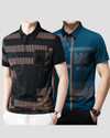 NOW OR NEVER Printed Men Polo Neck Black, Blue T-Shirt