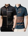 NOW OR NEVER Printed Men Polo Neck Black, Blue T-Shirt