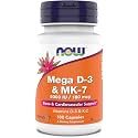Now Supplements, Mega D-3 &amp; MK-7, 5000 IU / 180 mcg, Bone &amp; Cardiovascular Support*, Vitamins K-3 &amp; K-2, 180 Capsules