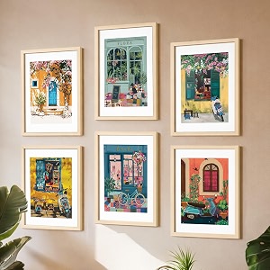 noworries set of 6 multicolor pastel illustration art paintings with synthetic wood frames  framed wall decor posters for living room bedroom amp office  modern home decoration 10x13 inches art attack 34 series