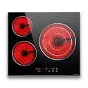 Noxton 24 Inch Electric Cooktop, 3 Burners Stove Top, Built-in 24" Radiant Electric Ceramic Cooktop with Expandable Burner, Multifunctional, 5700W, 240V Hard Wire