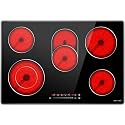 Noxton 30 Inch Electric Cooktop, 8400W 5 Burners Built-in Radiant Electric Stove Top, Slider Control, 9 Power Levels, Child Safety Lock, Timer, 220-240V