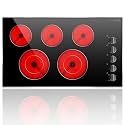Noxton 36 Inch 5 Burners Electric Cooktop, Built-in 36" Radiant Electric Ceramic Stove Top with Glass Protection Metal Frame,Knob Control, Hot Surface Indicator, 220-240v, No Plug, Hard Wire
