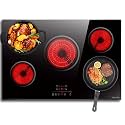 Noxton Electric Cooktop 30 Inch Electric Stove 5 Burners, Built-in Ceramic Cooktop, 9 Heating Level, Pause, Timer, Child Safety Lock, Triple Ring, 220V Hardwire