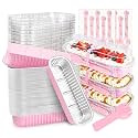 NPLUX Mini Loaf Pans with Lids, 400 Pack Pink 6.8oz for Party Favors