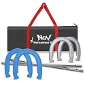NQV Horseshoe Outdoor Game Set –Horse Shoe Game Kit,Sports Horseshoes Sets, Includes 4 Steel Horseshoes, 2 Metal Stakes &amp; Carry Bag – Perfect for Lawn, Backyard, or Tailgating