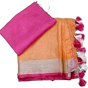 nr handloom  women39s cotton linen slub saree with contrast unstitched blouse piece and zari border amp pallu_free size_variation_