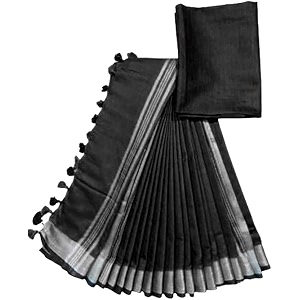 nr handloom  women39s cotton linen slub saree with contrast unstitched blouse piece and zari border amp pallu_free size_variation_