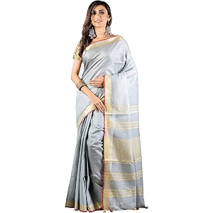 nr handloom  women39s cotton linen slub saree with contrast unstitched blouse piece and zari border amp pallu_free size_variation_