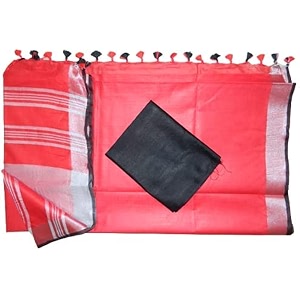nr handloom  women39s cotton linen slub saree with contrast unstitched blouse piece and zari border amp pallu_free size_variation_