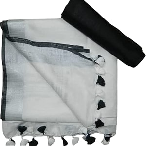 nr handloom  women39s cotton linen slub saree with contrast unstitched blouse piece and zari border amp pallu_free size_variation_