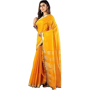 nr handloom  women39s cotton linen slub saree with contrast unstitched blouse piece and zari border amp pallu_free size_variation_